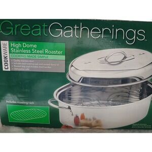 Great Gatherings Stainless Steel Oval Roasting Pan with High Dome Lid & Rack
